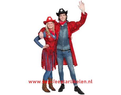 Uitbeelding hoek Wie Toppers cowboy jas rood one size direct leverbaar! - SEP Feestartikelen